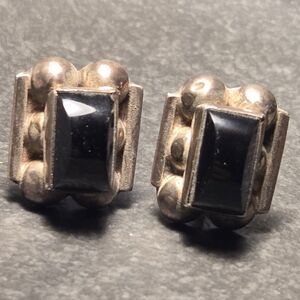 Mexico Black Screw on Sterling Silver Earrings